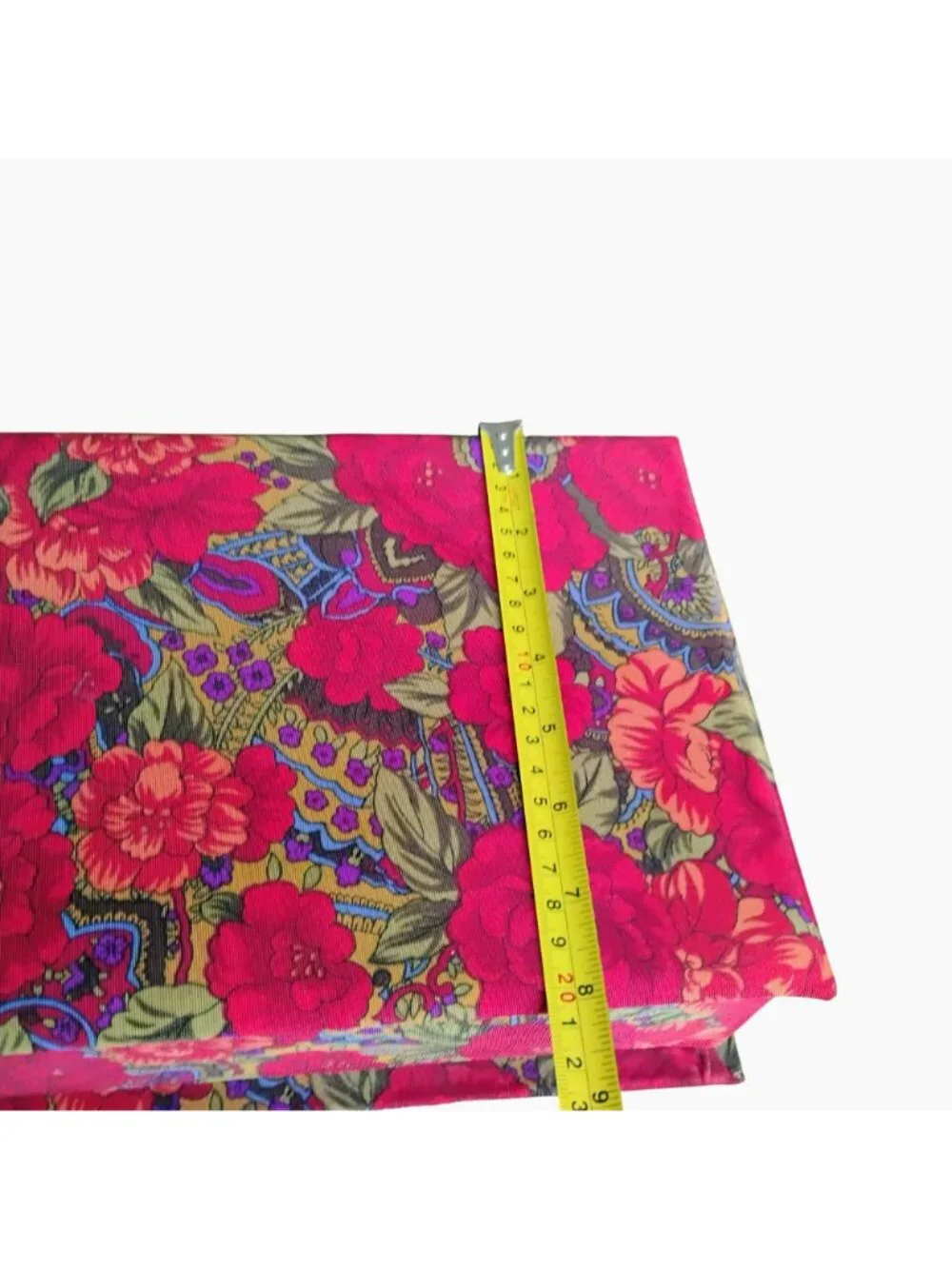 Vintage Floral Fabric-Covered Jewelry Box With Mirror & Compartments 11.5